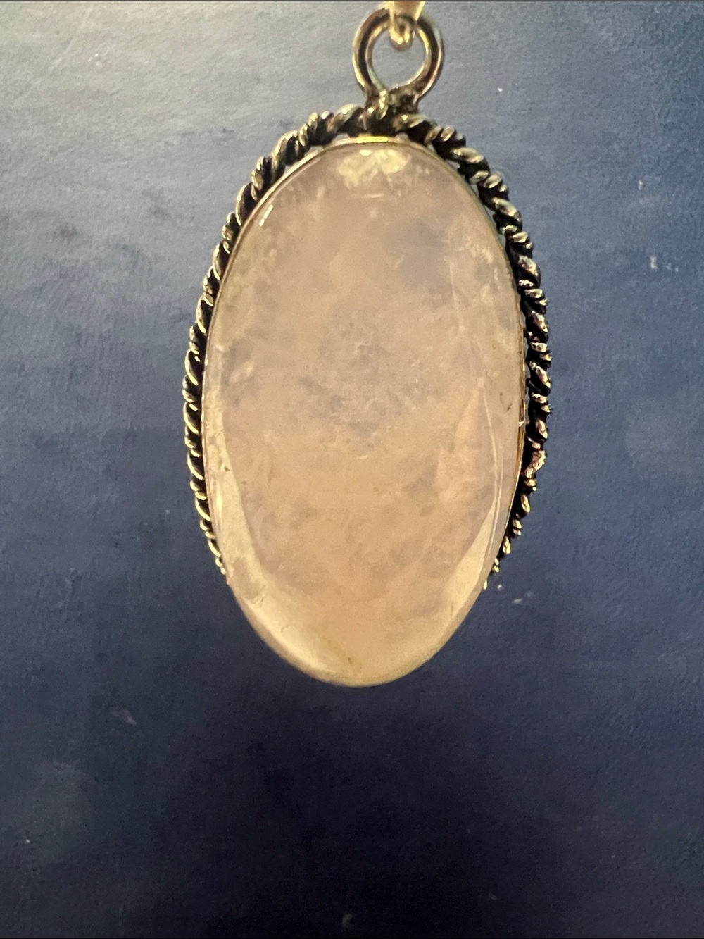 Rose Quartz Oval Pendant Necklace - Silver Setting